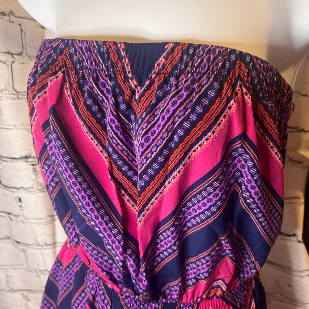 Express Strapless Dress in Pink and Purple Chevron